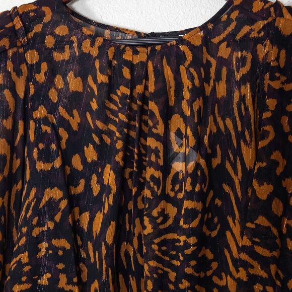 DKNY Sheer Blouse Animal Print Brown Black Size Large Mobwife Glam - Picture 3 of 13